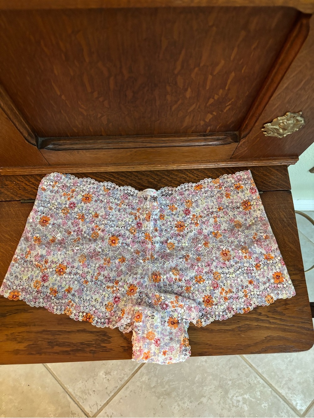 Free People Floral Lace-Trim Boyshorts - Pink & Orange